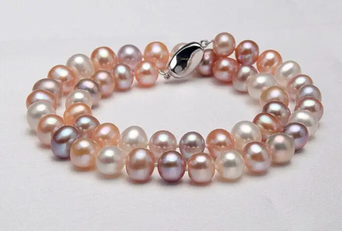 

longer 9-10mm Natural south sea genuine white gold round pearl necklace