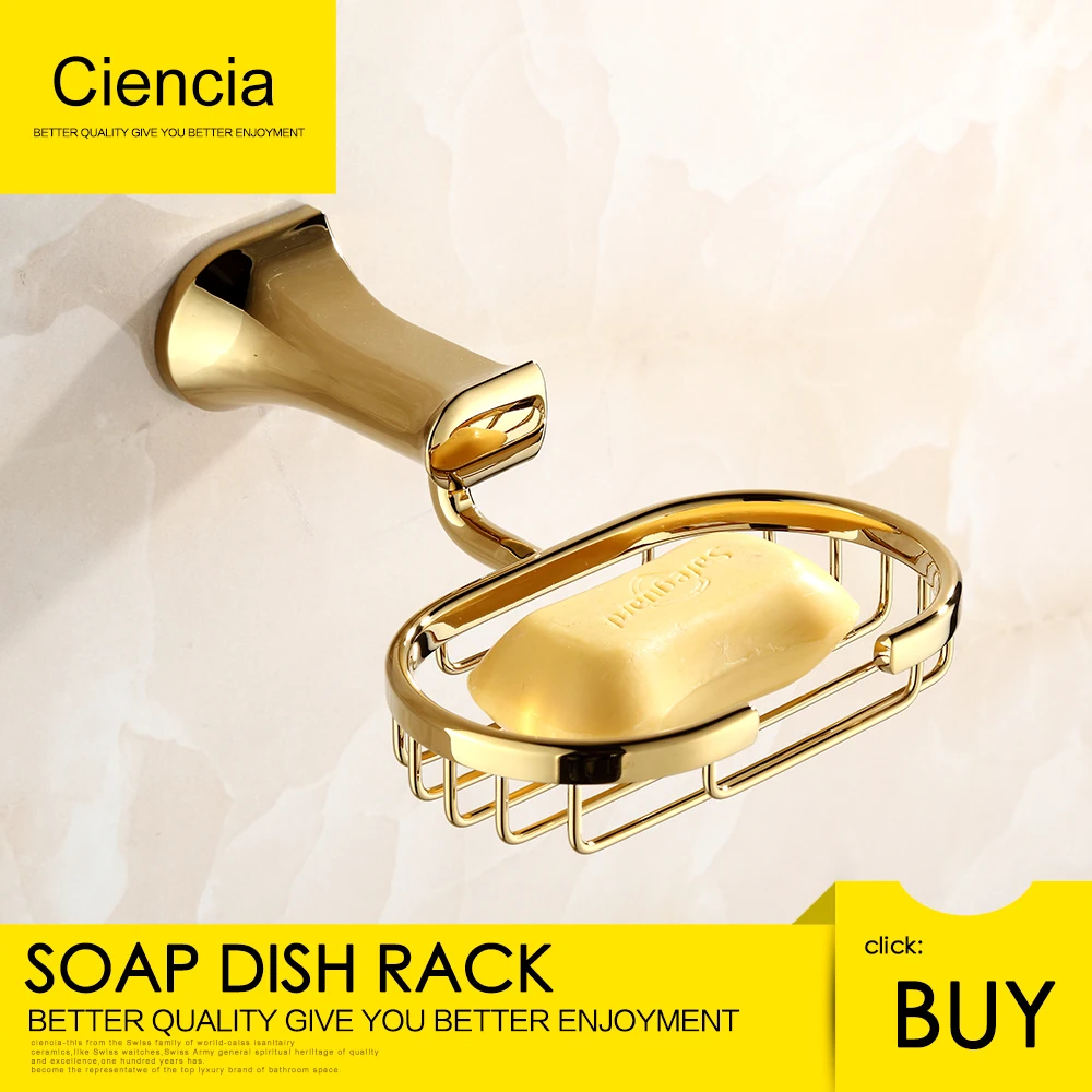 Free Shipping Brass Golden Wall Mount Soap Dish Holder Drilling Single