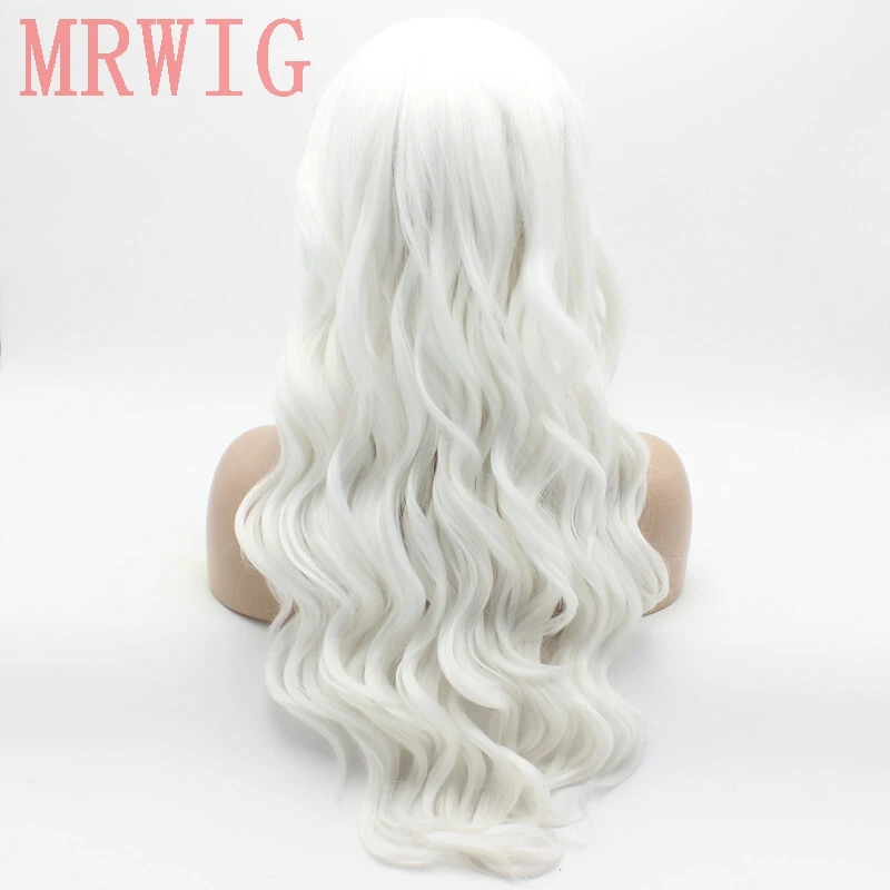 MRWIG 26 дюймов длинные волнистые бесклеевые белые волосы цвет свободная часть синтетический парик фронта шнурка Косплей Вечерние