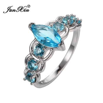 

JUNXIN New Fashion Women Light Blue Ring With AAA Zircon White Gold Wedding Engagement Rings For Women Crystal Jewelry