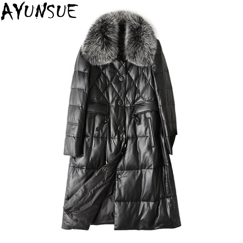 

Genuine Leather Jacket Women Winter 90% White Duck Down Jacket Sheepskin Coat For Women Natural Fox Fur Collar chaqueta mujer