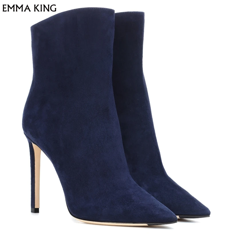 

Ankle Boots For Women Stiletto Heel Black/ Navy Blue Suede Pair Them With 7/8-Length Jeans Or a Fitted Dress Party Shoes Woman