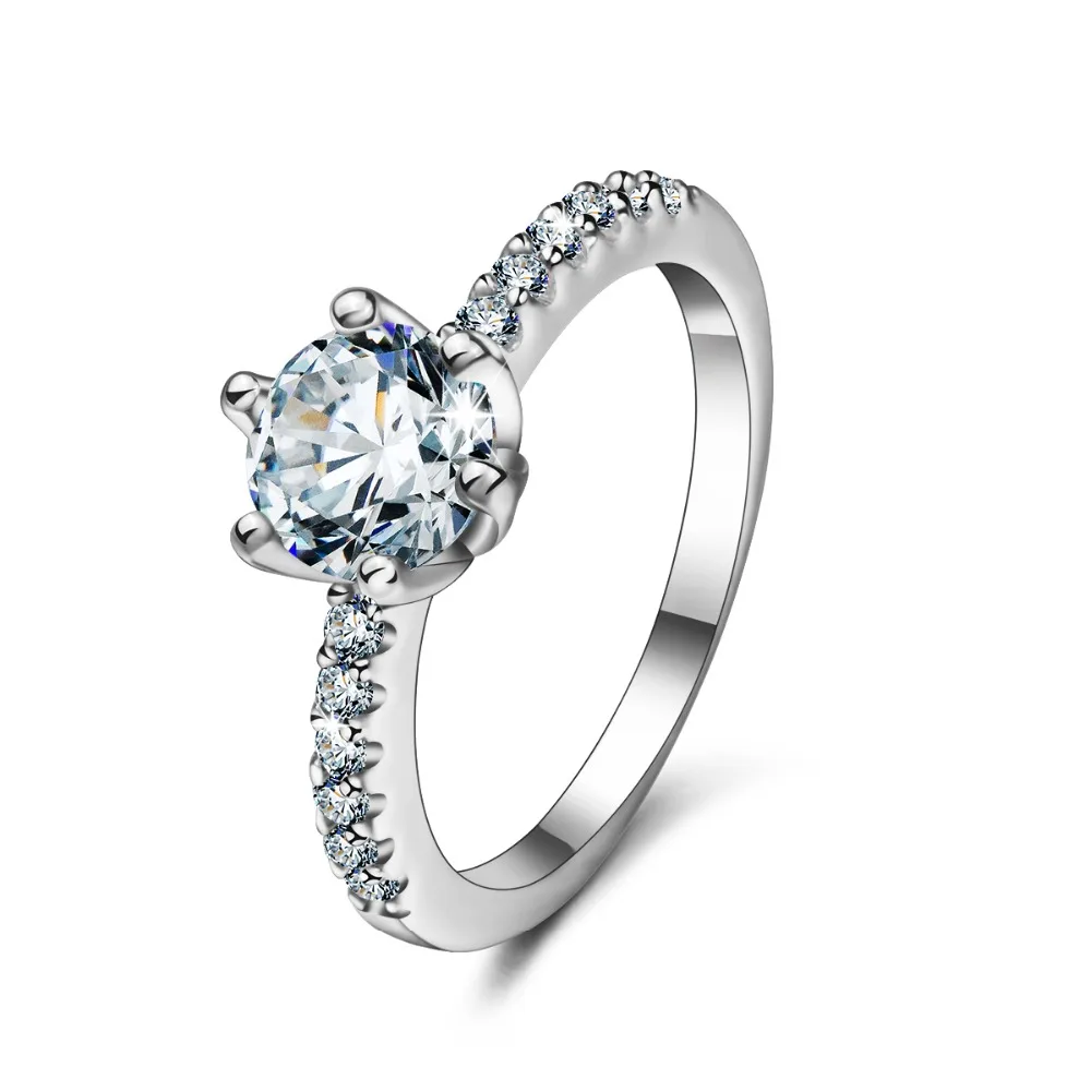 EUDORA Crystal Rings Nice AAA CZ Round Classic Round Wedding Bands Ring