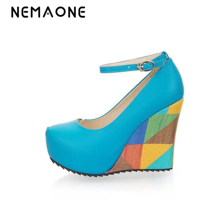 

NEMAONE Fashion Ankle Strap 2018 High Wedges Platform Summer Pumps For Women Casual Elegant Wedges Platform Shoes mary jane