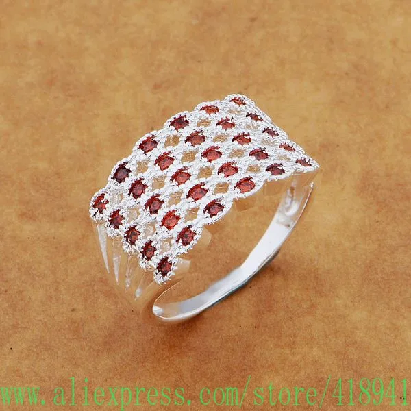 

925 sterling silver ring, 925 silver fashion jewelry, knit/red stones /eqsanhza bruakjba AR553