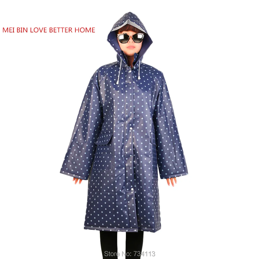 

Raincoat MEI BIN LOVE BETTER HOME poncho Women Stylish Slim Long Polka Dot Zipper Hooded Raincoat Rain Poncho