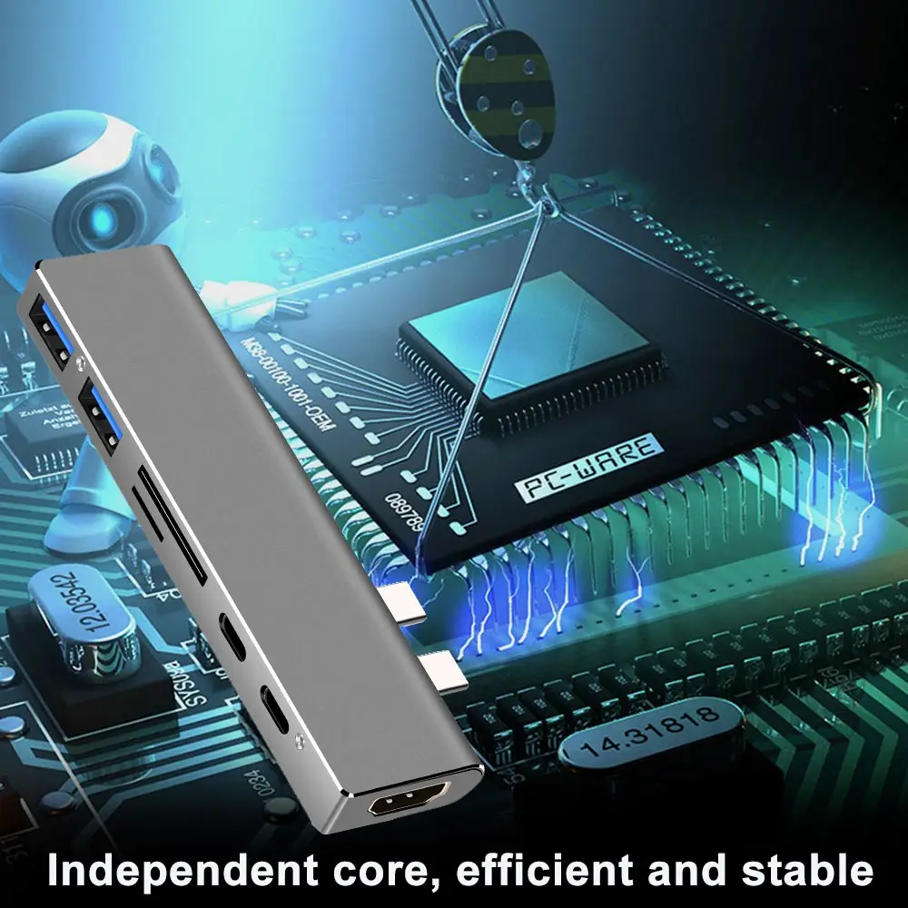 Ingelo 7 в 1 USB C концентратор для MacBook Pro 1" 15" адаптер Duo type C 5 Гбит/с PD 4K HDMI microSD/SD RJ45 разветвитель LAN металлический usb-хаб
