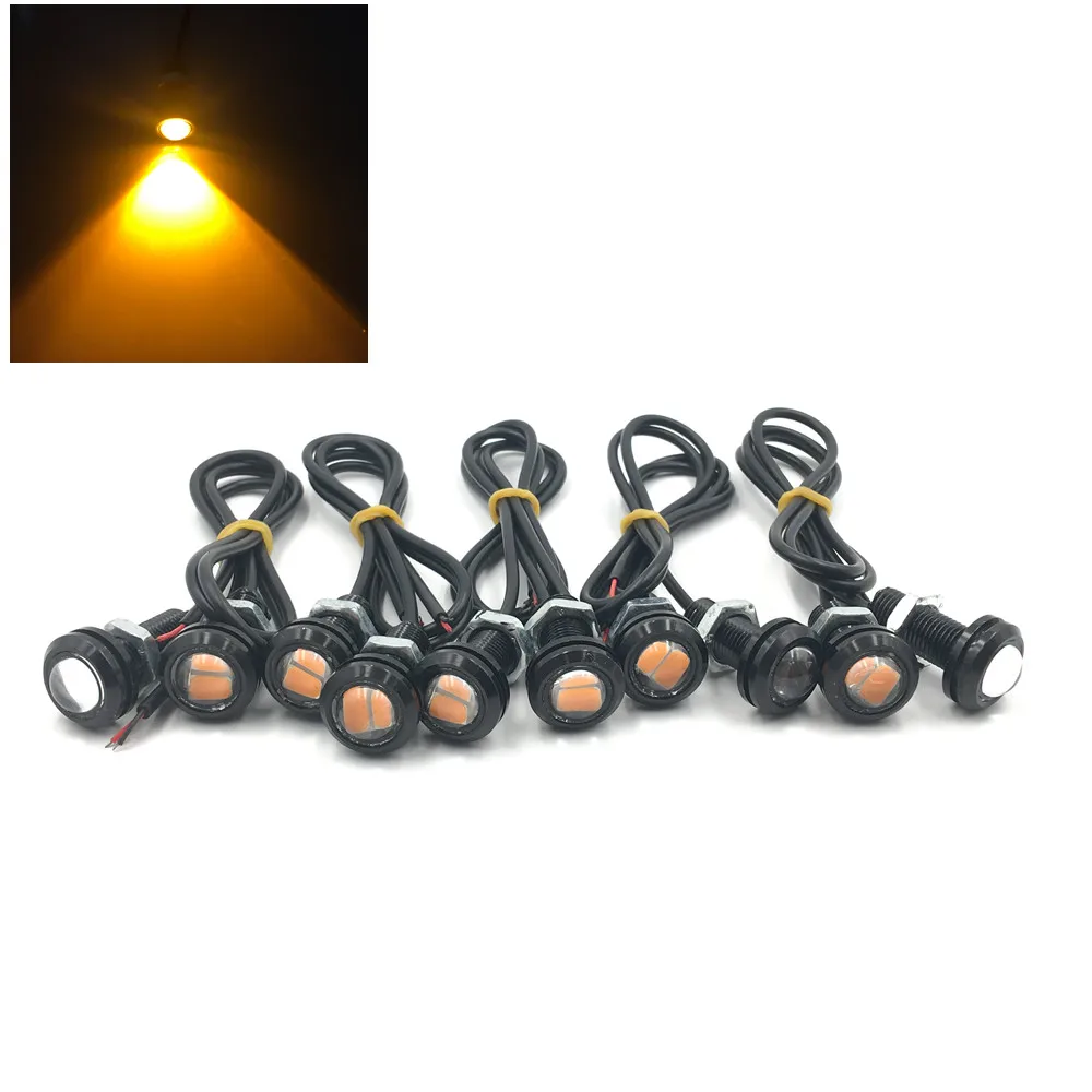 

10pcs 2 LED 9W 18mm 12V Car Fog Reverse Light Eagle Eye Amber Yellow Light Daytime Running Tail Backup Light DRL