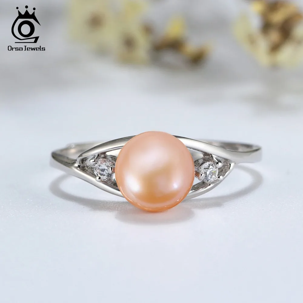 ORSA JEWELS 100% Real 925 Sterling Silver Women Rings Genuine Freshwater Pear Adjustable Ring For Wedding Party Gift SR76-P
