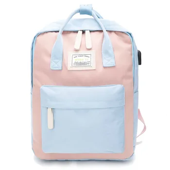 

Patchwork Canvas Waterproof Laptop Backpack Fashion Women School Backpacks Travel Casual Lady Shoulder Mochila Multifunctional
