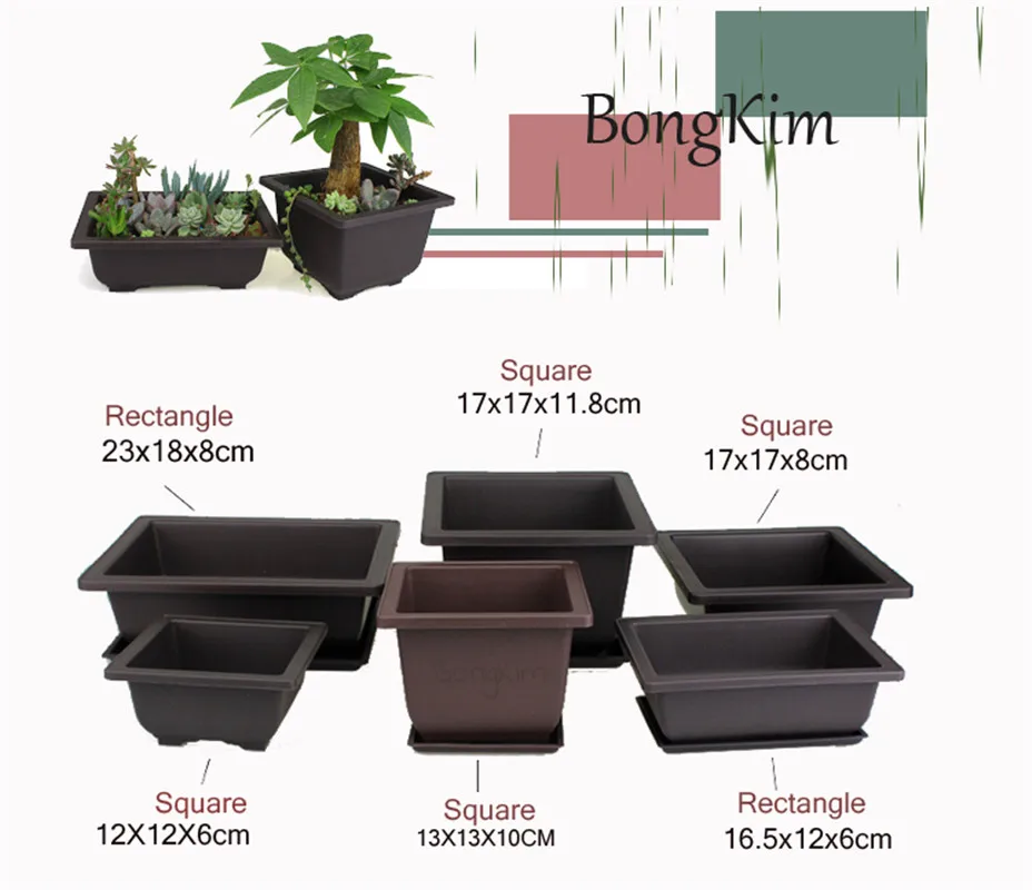 

Flower Pot + Tray Balcony Square Flower Bonsai Bowl Nursery Basin pots Planter Imitation Plastic Rectangle Flower Pots