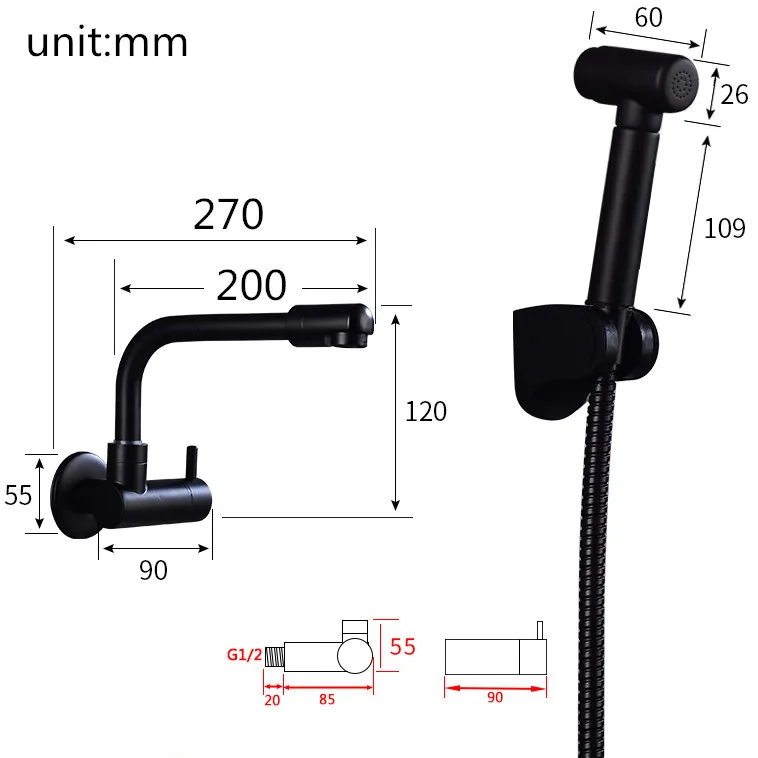 Черный настенный одиночный холодный кран для ванной комнаты Швабра кран черный настенный кран с биде душ черный холодный кран для биде Швабра настенный кран для бассейна
