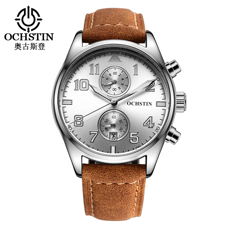 

OCHSTIN Men Watches Fashion Sport Waterproof Watch Male Leather Strap Chronograph Male Clock Trendy Hour Date Free Shipping New