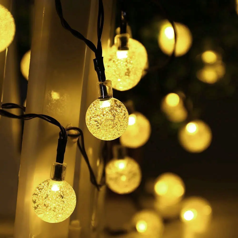 LED Solar Powered Crystal Ball Lights Fairy String Lamp Outdoor Garden Doecr ON