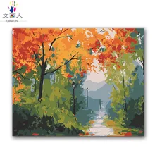 Цветной нож живопись зеленый лес дорожный пейзаж diy ditigal картина маслом посылка по номерам с комплектами для взрослых детей