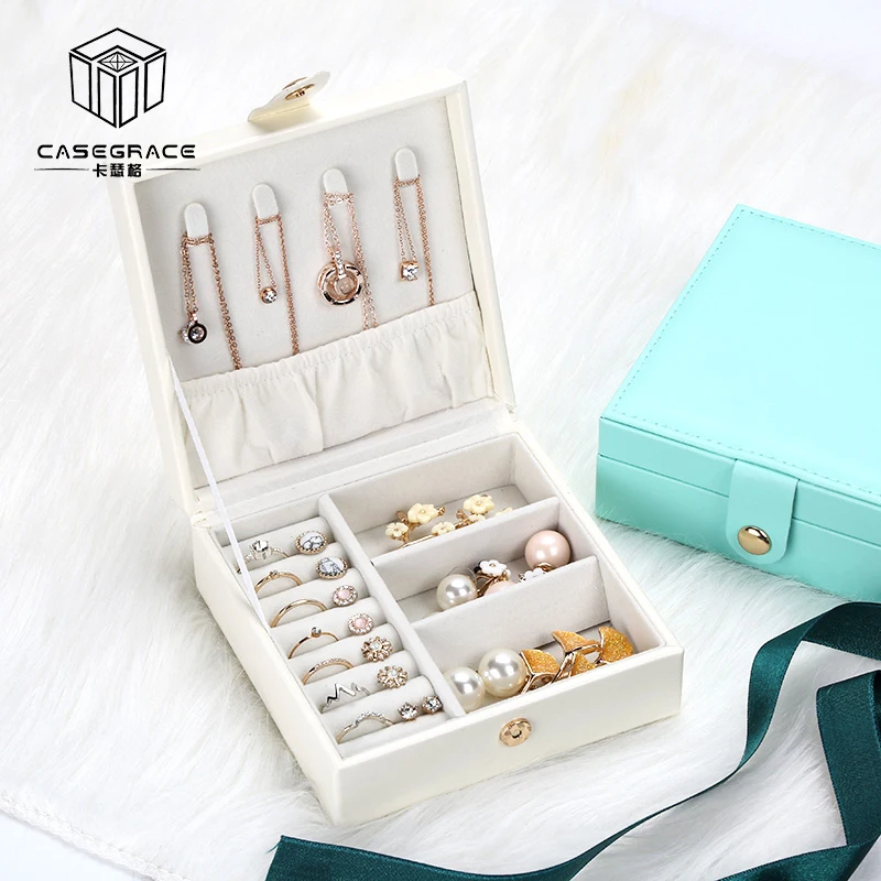 Travel Portable Jewelry Box Korean Cute Button Leather Jewelry Box Ring Earring Holder Display Jewellery Organizer Gifts Boxes