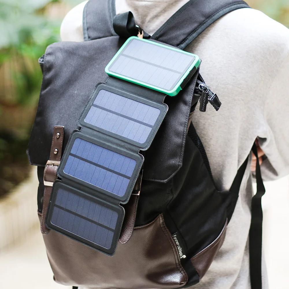

Solar Power Bank Portable Foldable Solar External Battery Charger Real Support Solar Charging and Home Socket Charging Dual Use.
