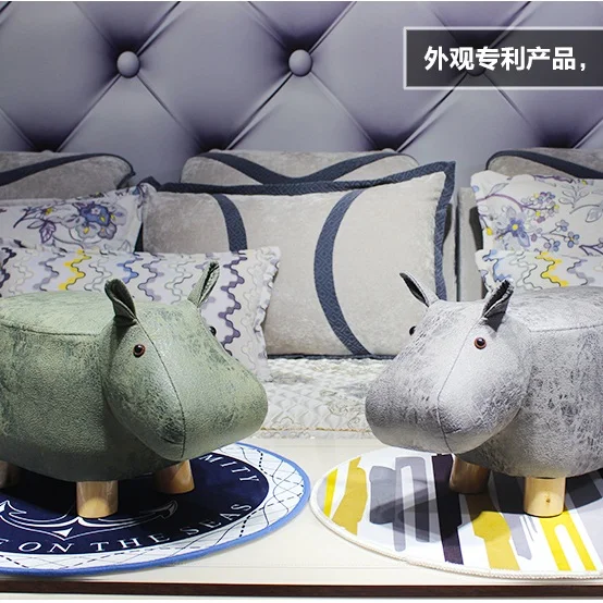 Creative Fashion Calf Stool Elephant Hippo Bench Shoes Bench Stool Children Cartoon Stool Solid Wood Animal Stool