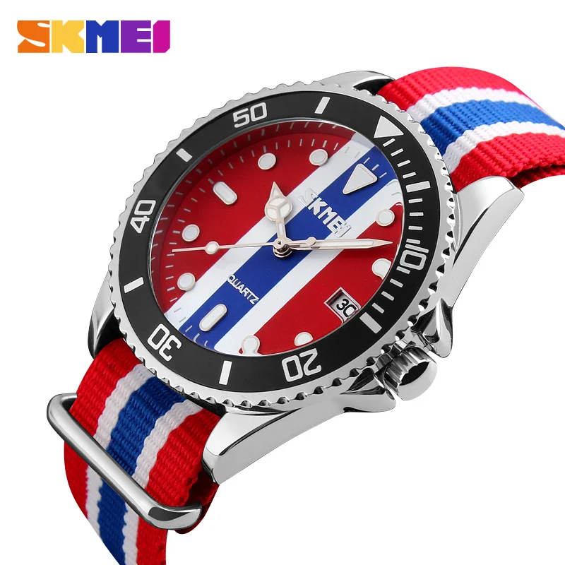 Prix SKMEI Montre Bracelet Homme Horloge À Quartz Montre Hommes Top Marque De Luxe Célèbre Montre Bracelet des Hommes Tissu Quartz montre Relogio masculino9133