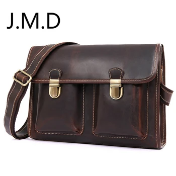 

J.M.D Real Leather Men's Retro Double Buckle Three-dimensional Handbags Shoulder Messenger IPAD Bag Briefcase 1021