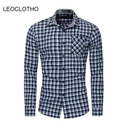 LEOCLOTHO Мужская рубашка новая рубашка платье Большой размер хлопок Повседневная рубашка с длинными рукавами клетчатая рубашка мужская