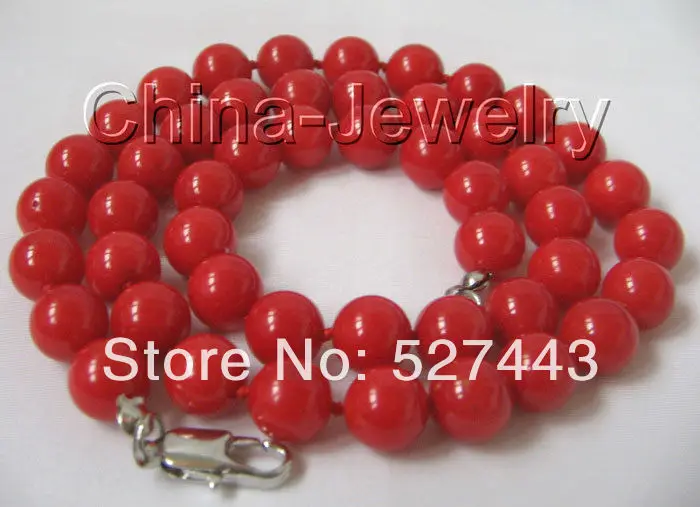 

Wholesale Gorgeous 18" natural perfect round 10mm red coral necklace-