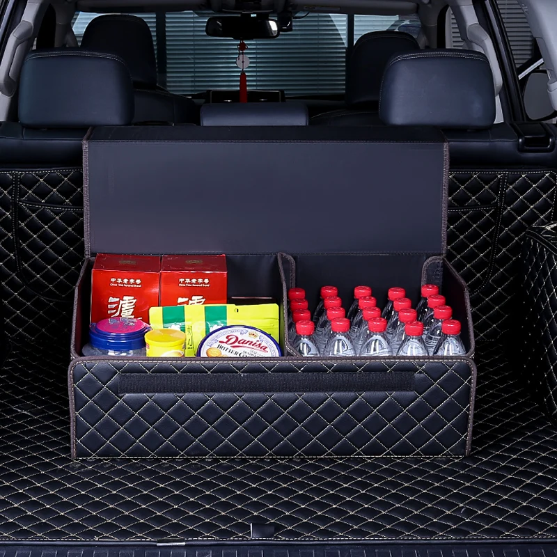 

Autofans Auto PU Leather Collapsible Trunk Box Cardboard Boot Organizer Foldable Car Trunk Organizer Large Luggage Boot Box S03