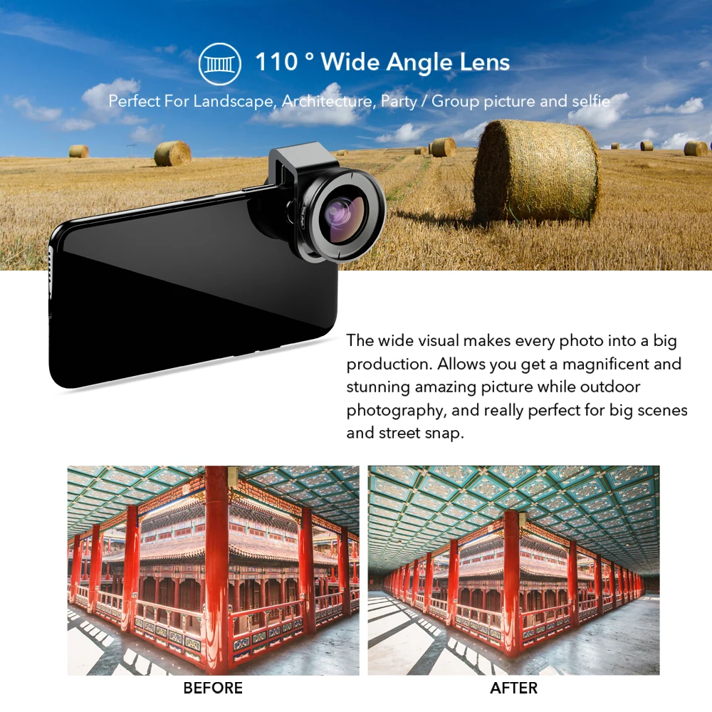 APEXEL 4K HD объектив для мобильного телефона 110 градусов Широкоугольный 10X макрообъектив 2 в 1 Объективы для камеры iPhone XR samsung S10 Redmi Note 7