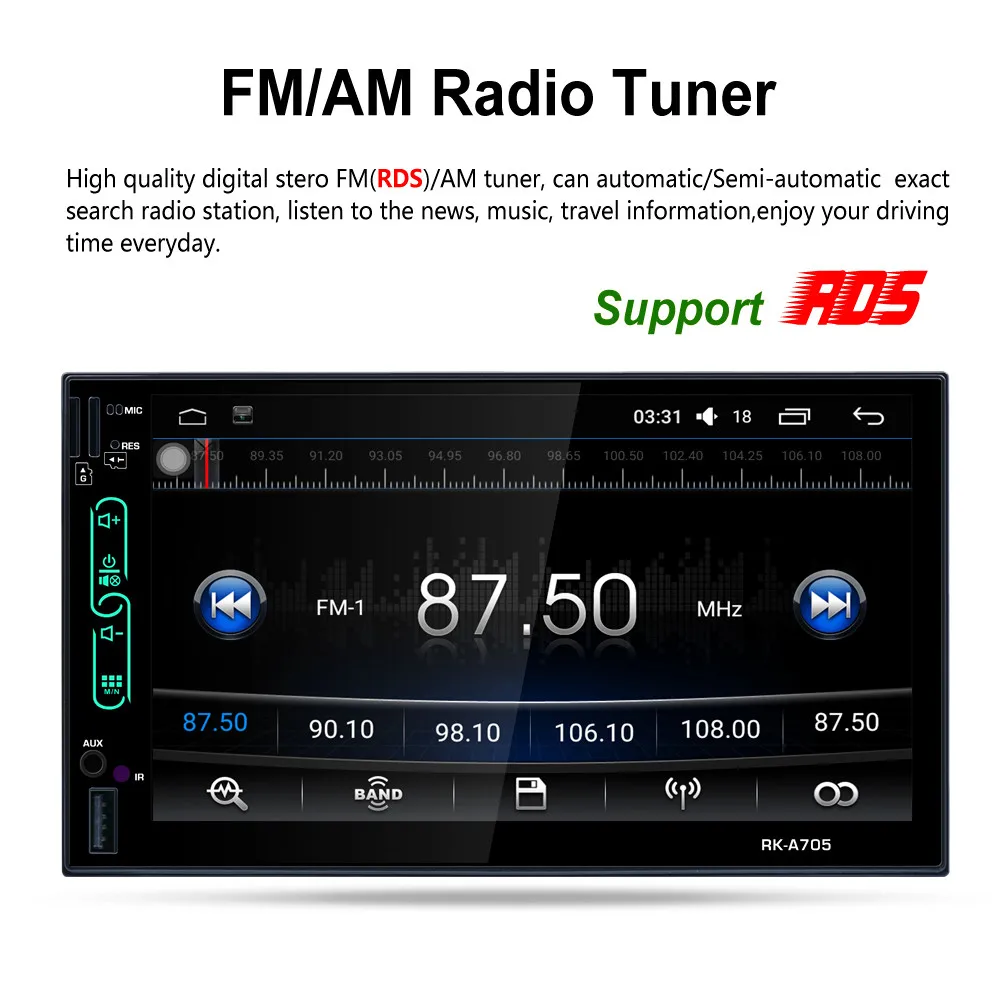 Best 7Inch 2Din QUAD Core Android 6.0 Bluetooth Car Radio Stereo Player 12V Auto Multimedia Player Support GPS Navigation+Camera 2