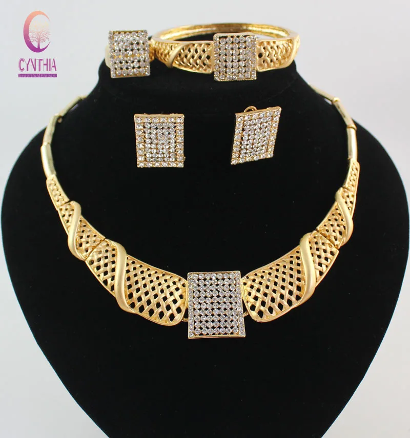 Women African Costume Jewelry Sets Gold/S Plated Crystal Rhinestone