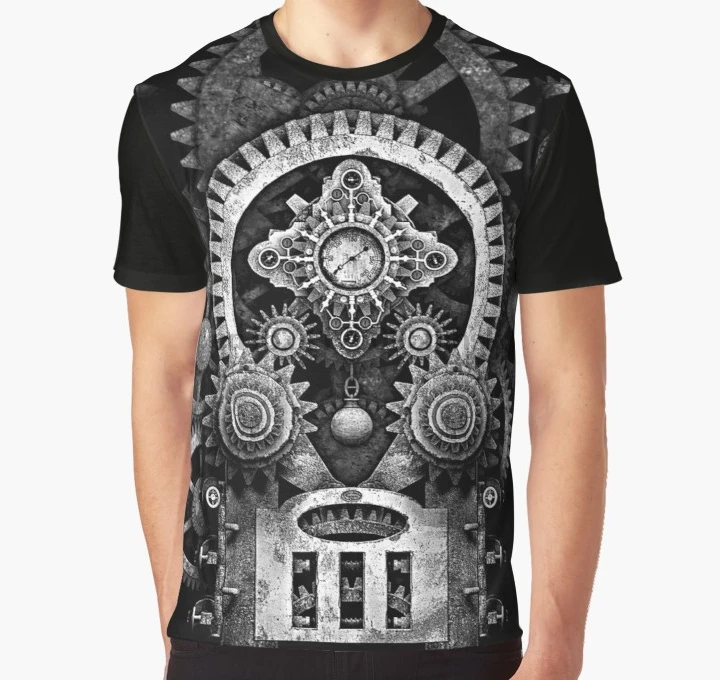 

All Over Print 3D Tshirt Men Funny T Shirt Infernal Steampunk Vintage Machine 2B Monochrome Version Graphic T-Shirt