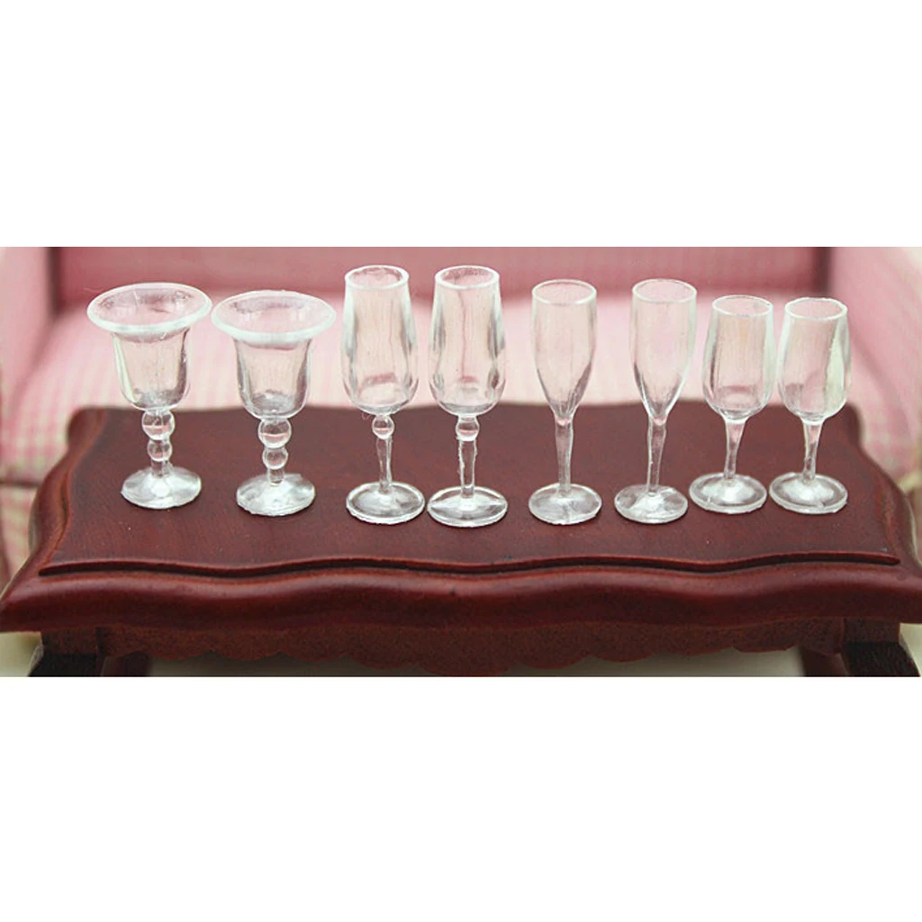 

1/12 Dollhouse Miniature Tableware Plastic Cup Wine Glass Juice Glass Goblet 8 Pieces Kids Pretend Play Toy