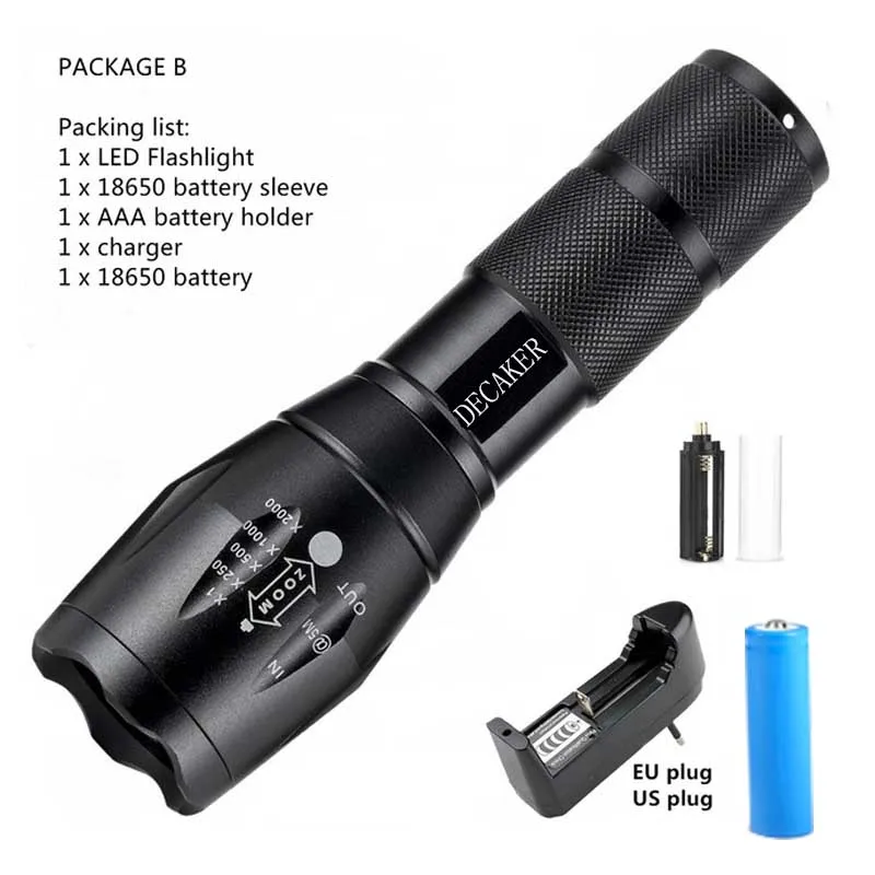 

Portable CREE XM-L T6 LED flashlight 5 modes zoom 4000 lumens can be 18650 flashlight led torch hunting tactical flashlight