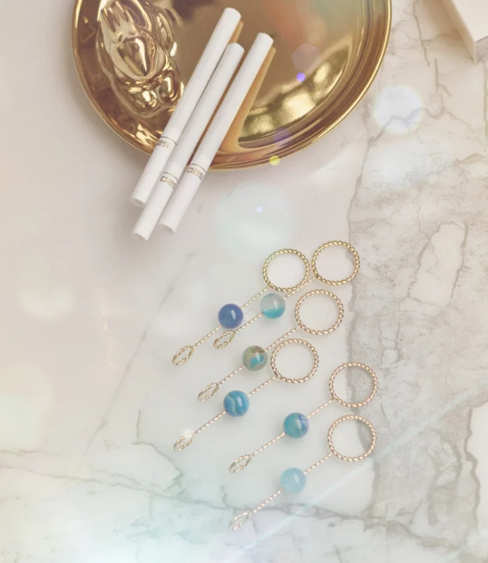 Женское винтажное металлическое кольцо, стойка для сигарет, агатовый держатель для сигарет диаметром 8 мм, сигарета с подарочной коробкой, аксессуары для курения - Цвет: blue bead S ring