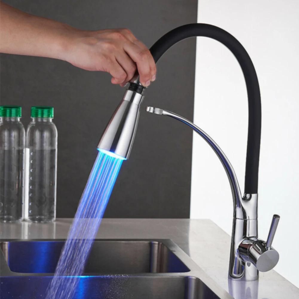 

Easy Install Faucet Professional Led High-Arch Spout Cold-Hot Water Switch Pull-out Kitchen Sink Plated Home Spray Durable