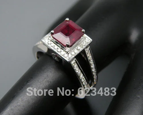 

Princess 7x7MM 14kt White Gold Genuine Natural . Gorgeous Blood Ruby Ring