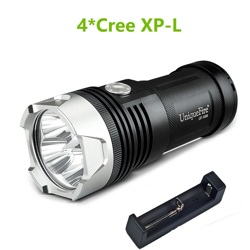 

Free Shipping UF-1404 4* XP-L Cree LED Flashlight Higt Power 3 Modes 4000 Lumen Torch+Charger For Camping Hiking