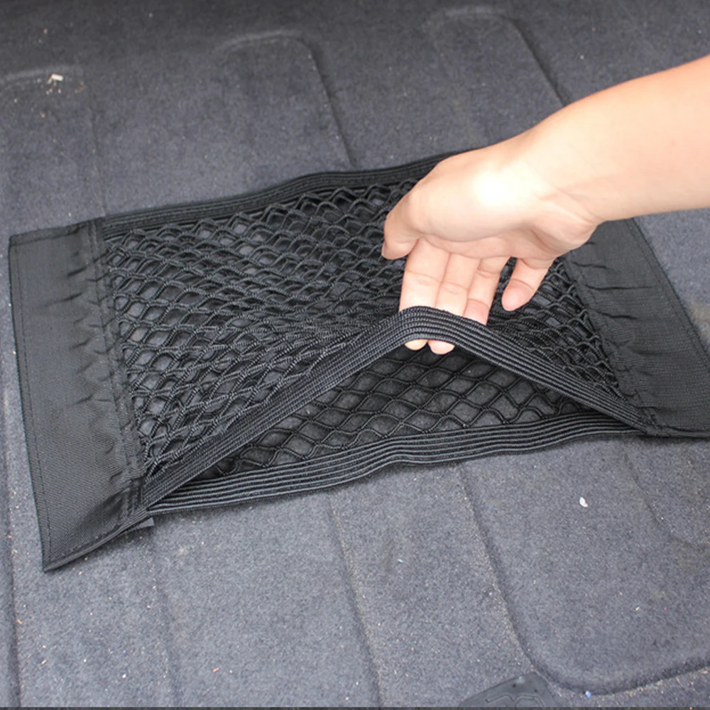 

40x25cm Car Trunk Storage Elastic String Net Mesh Bag Car Magic Tape Sticking Holder Pocket Organizer Car Accessories Styling