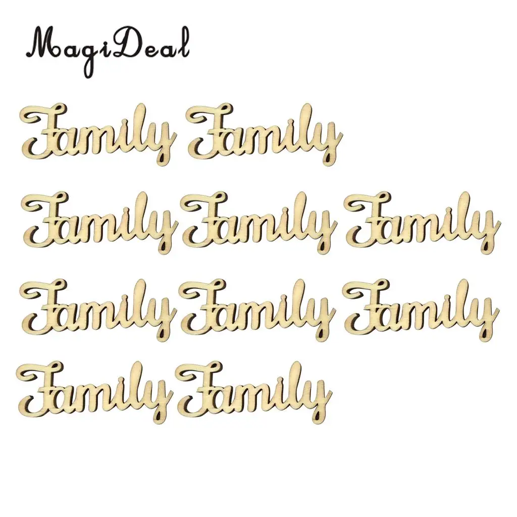 10 Pcs Unfinished Wood Words ''Family'' Ornaments Rustic Crafts Wooden Family Word Letters Alphabet Script for Family Tree Craft