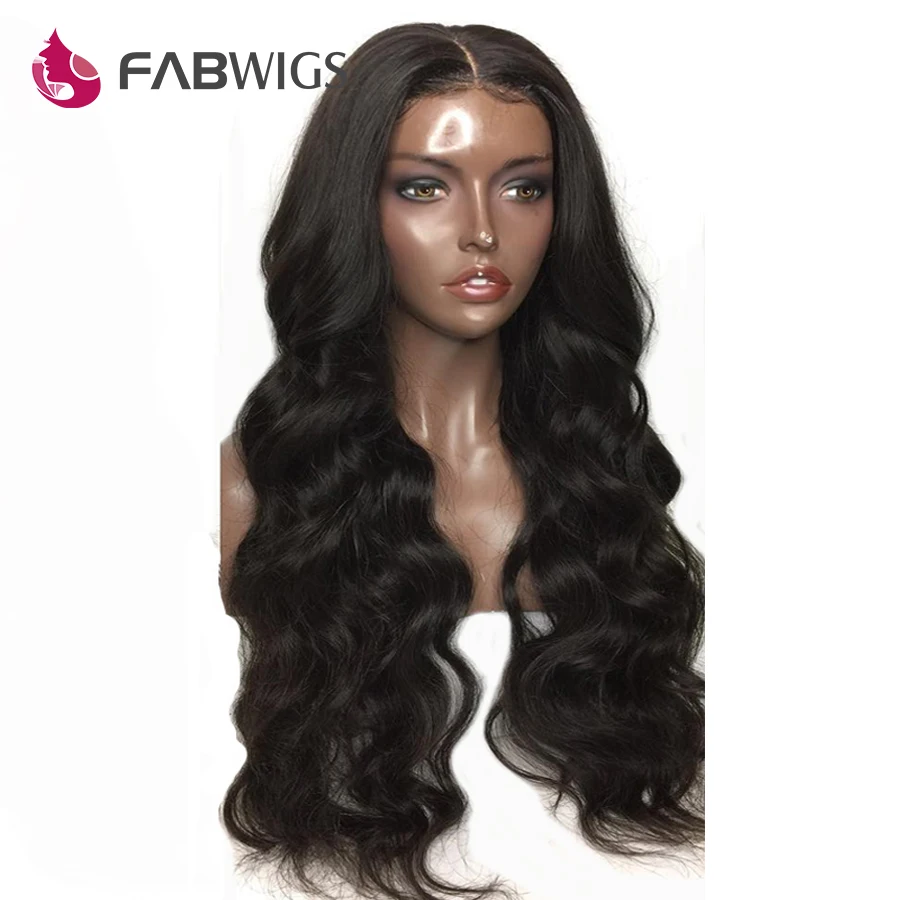 Fabwigs 180% Плотность Синтетические волосы на кружеве человеческих волос парики предварительно сорвал перуанский объемная волна