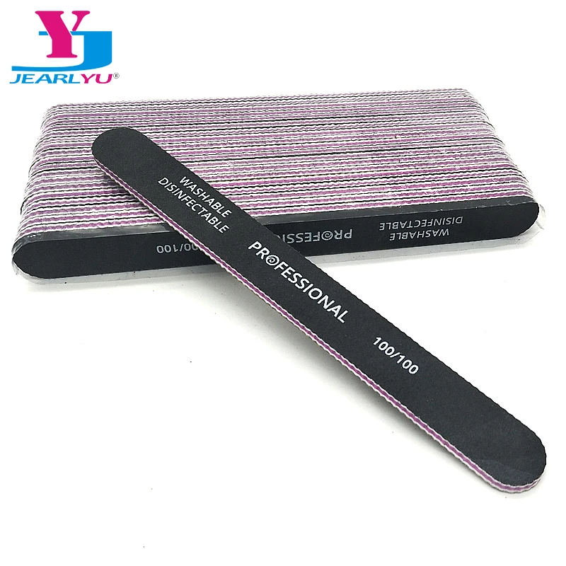 JEARLYU 50pcs Black Nail File Buffer 100/100 Grit Double Sided Sanding