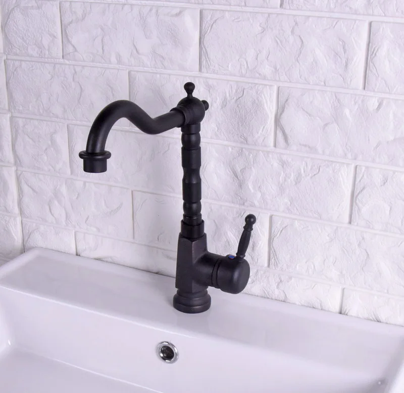 Black Oil Rubbed Brass Single Lever Handle Swivel Spout Bathroom Basin Kitchen Sink Faucet Cold & Hot Mixer Tap asf123