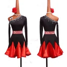 Блестящие стразы, платья для латинских танцев, женские, черные, красные, кружевные, Клубные, вечерние, для танцоров, певиц, затейник, плиссированное платье
