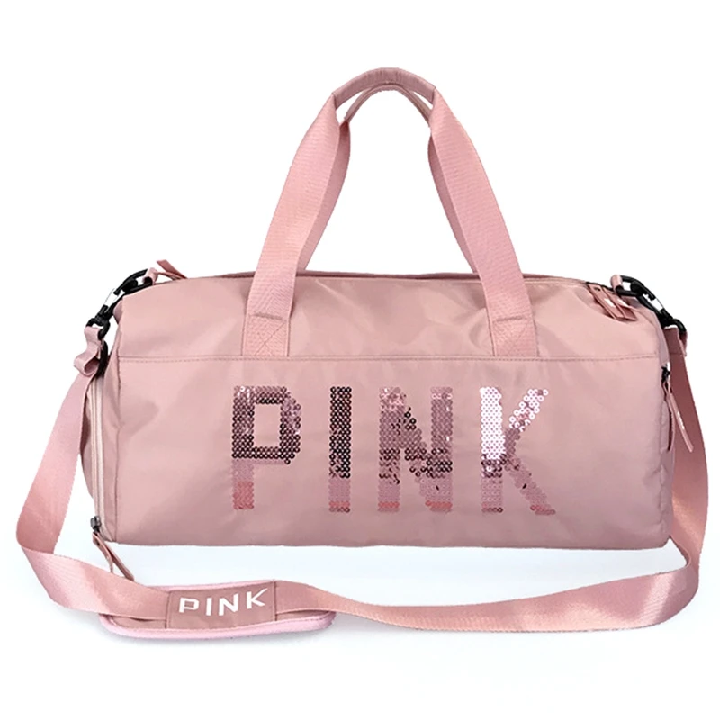 

Fashion Hand Luggage Bag Sequins Pink Letters Gym Fitness Sports Bag Shoulder Crossbody Bag Outdoor Separate Space For Shoes T