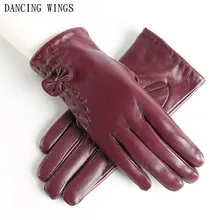 Осенне-зимние женские перчатки из натуральной овчины для вождения, милые женские перчатки с бантом, теплые митенки, перчатки