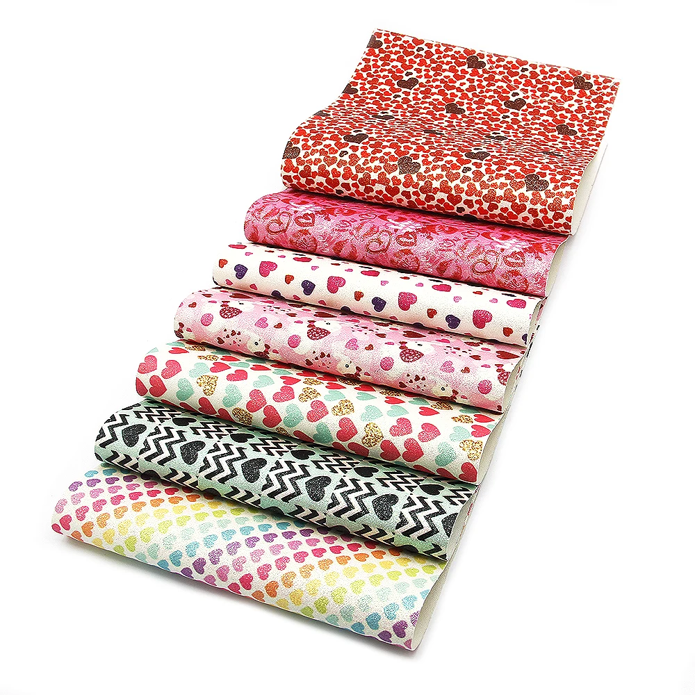 

New 20*34cm 7pcs/set Heart Love Printed Synthetic Leather Patchwork For Hair Bow Bags DIY Projects,1Yc5685