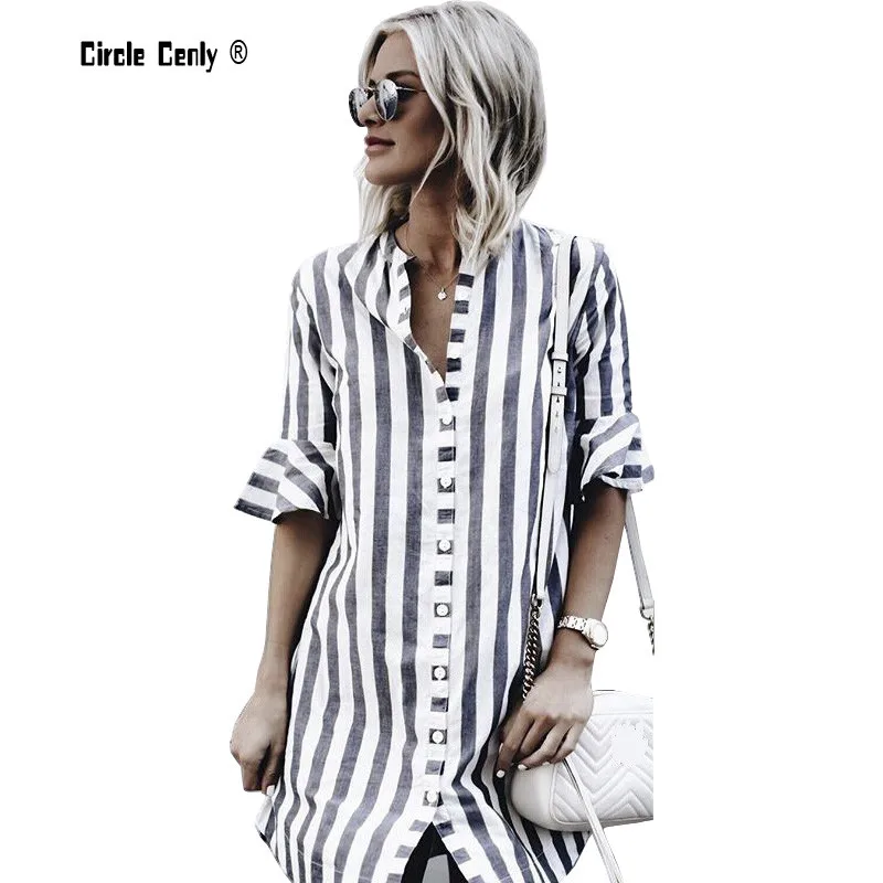

Lange Mouw Jurk 2019 Zomer Chiffon Boho Strand Jurken Vrouwen Casual Gestreepte Print A-lijn Mini Party Dress Vestidos