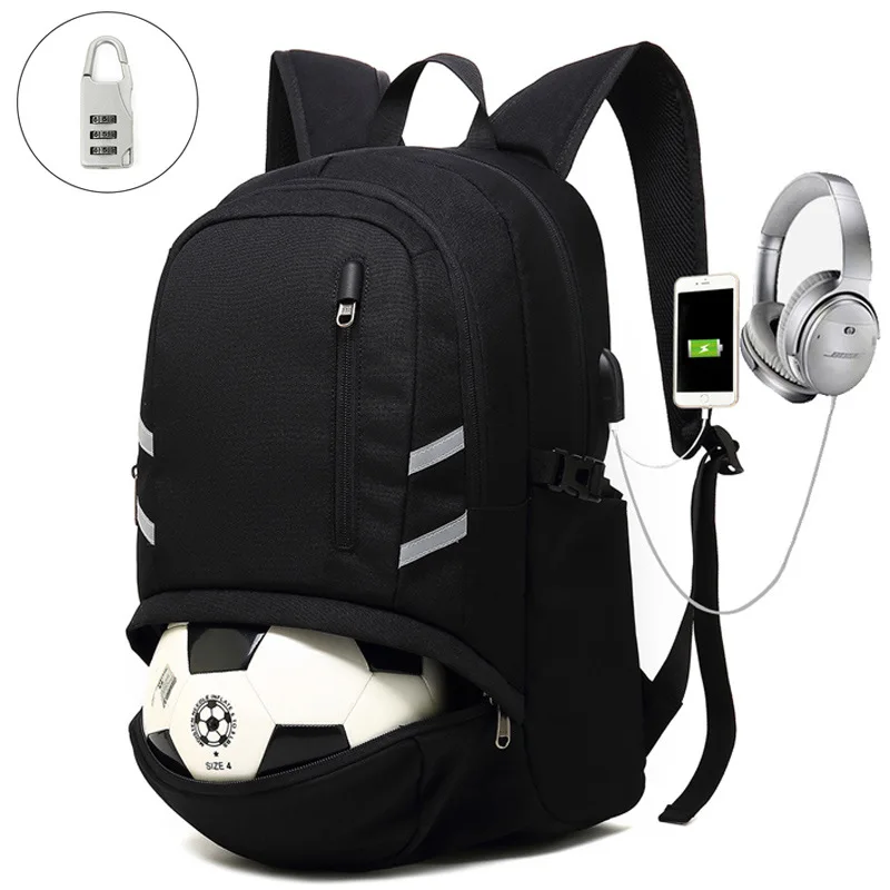 

Outdoors Backpack Men boys Super large big capacity USB Locking safe shoes Football bags Travel business School laptop bag pack