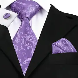 Привет-Галстук Фиолетовый Пейсли шелковые галстуки для Для мужчин Свадебная мода Роскошные Фиолетовый галстук комплект Галстук платок
