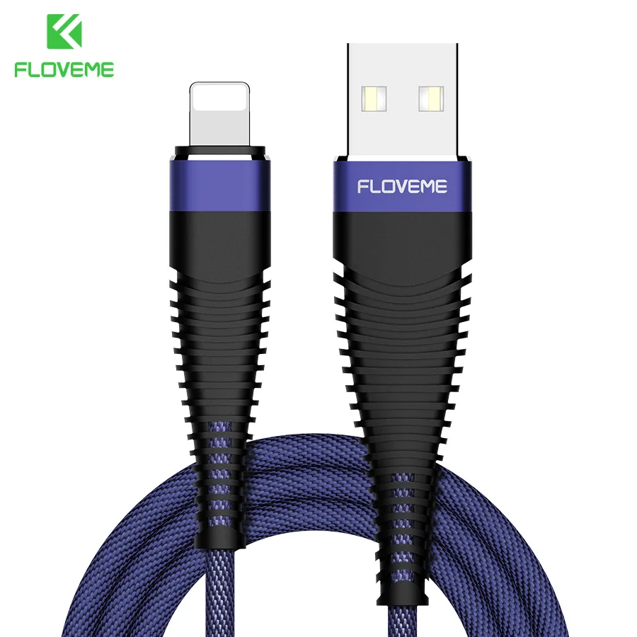 FLOVEME высокопрочный usb-кабель для iPhone 5 В/2 А, зарядный кабель для синхронизации данных 1 м 2 м, Плетеный телефонный кабель для Apple iPhone 7X6 8 Plus 10 - Цвет: Charming Blue